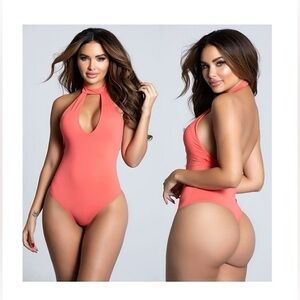 NWT Rene Rofe Coral That’s The Move Cutout Thong Bodysuit, MSRP $42, M